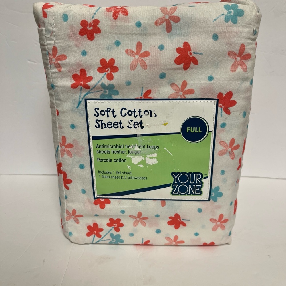 Your Zone Floral Soft Cotton Sheet‎ Set - Full, White and Red
